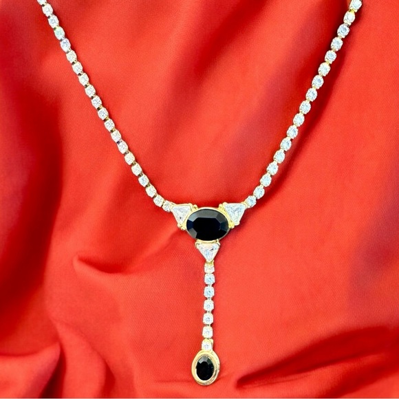 MONET | Gold-Plated Onyx & Crystal Necklace - Picture 4 of 14